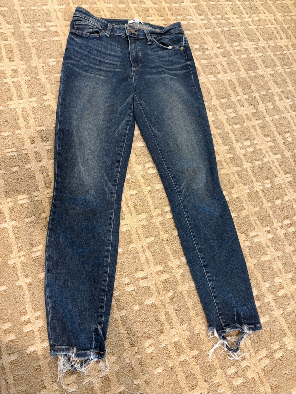 PAIGE Dark Indigo Skinny Jeans with Frayed Hem